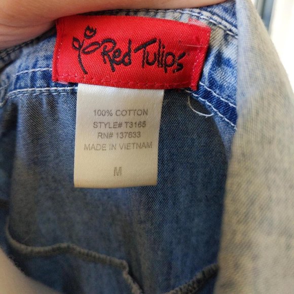 100% cotton tunic snap button light blue denim  style blouse - Picture 3 of 4